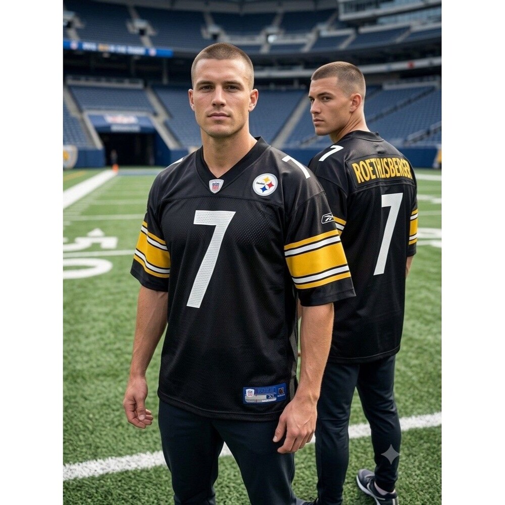 Reebok NFL Pittsburgh Steelers Roethlisberger 7 Football Jersey Black Men's XL